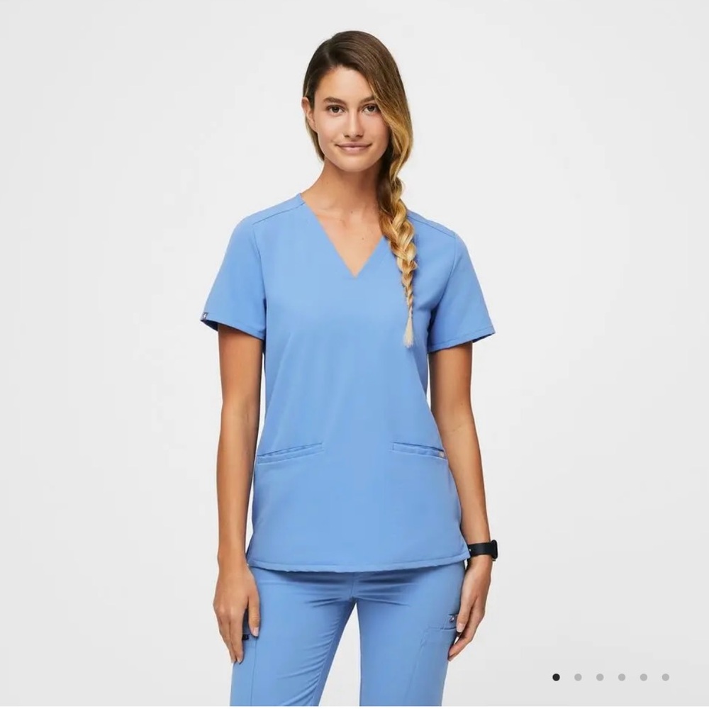 Women's Blue V-Neck Scrub Top